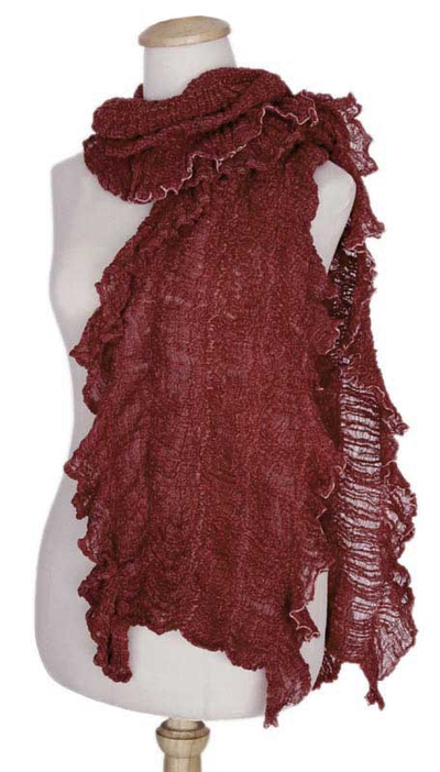 Handcrafted Burgundy Crocheted Cotton Frilly Knit Scarf