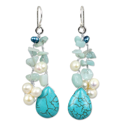 Handcrafted Pearl and Amazonite Waterfall Earrings