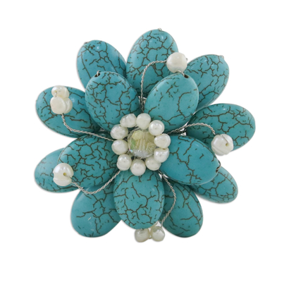 Floral Turquoise Colored Brooch Pin