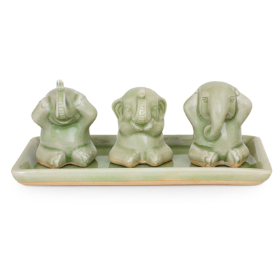Celadon ceramic figurines (Set of 3)