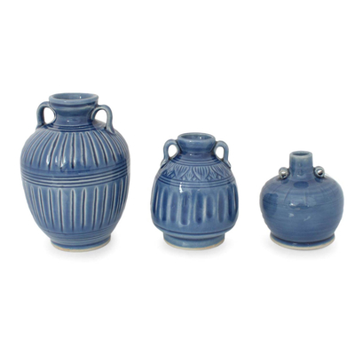 Celadon Ceramic Blue Vases (Set of 3)