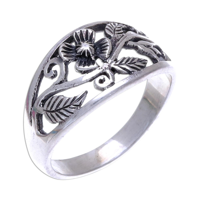 Unique Floral Sterling Silver Band Ring