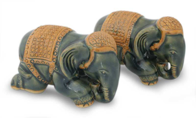 Celadon Ceramic Elephant Sculpture (Pair)
