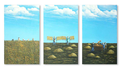 Landscape Naif Painting (Triptych)