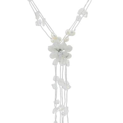 Rainbow moonstone and Pearl Flower Necklace