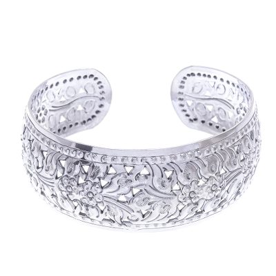 Unique Floral Sterling Silver Cuff Bracelet