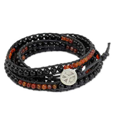 Fair Trade Onyx and Carnelian Wrap Bracelet