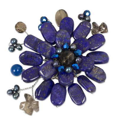 Handmade Floral Lapis Lazuli Brooch Pin