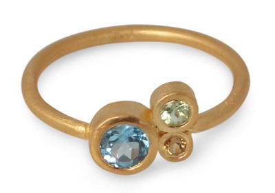 Gold Plated Blue Topaz and Peridot Ring