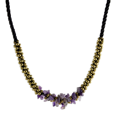 Artisan Crafted Brass Beaded Amethyst Necklace