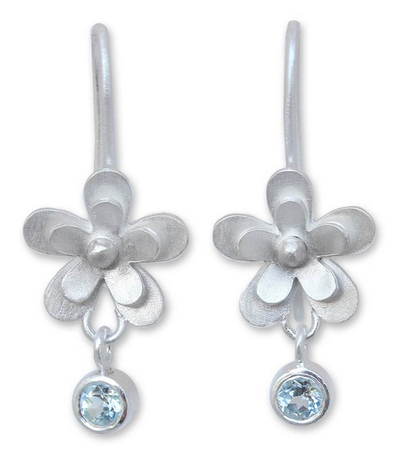 Hand Crafted Silver and Blue Topaz Flower Earrings