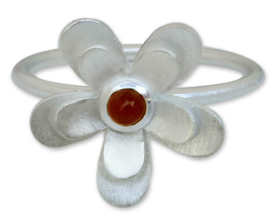 Hand Made Floral Sterling Silver and Carnelian Cocktail Ring