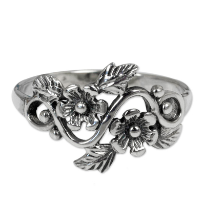Flower and Leaf Sterling Silver Band Ring from Thailand