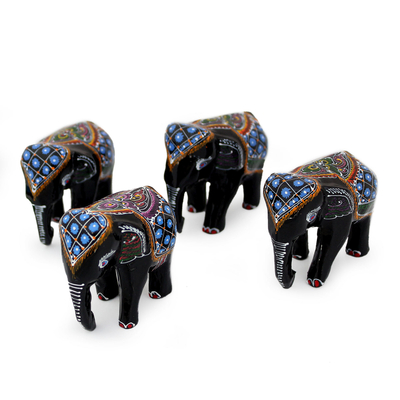 Lacquered Wood Elephant Sculptures (Set of 4)