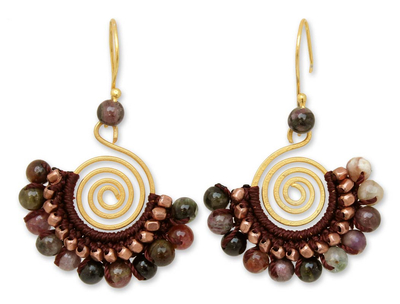 Tourmaline and Brass Bead Dangle Earrings