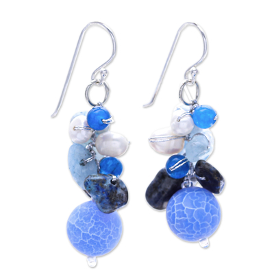 Handmade Agate and Aquamarine Beaded Earrings