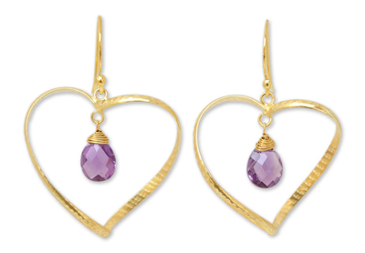 Gold Vermeil Amethyst Heart Earrings