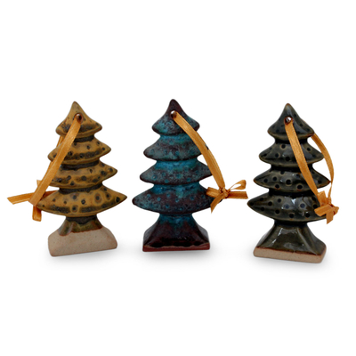 Celadon ceramic Christmas ornaments (Set of 3)