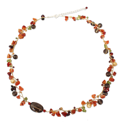 Cultured pearl and carnelian beaded necklace