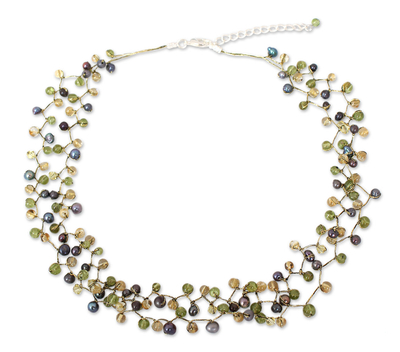 Beaded Pearl and Peridot Necklace