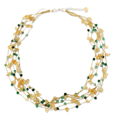 Citrine and Green Agate Beaded Necklace