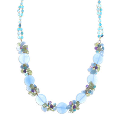 Artisan Crafted Beaded Aquamarine and Agate Necklace