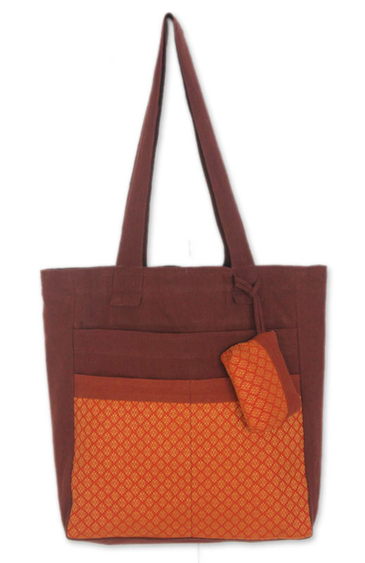 Cotton tote handbag and change purse