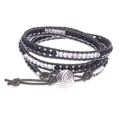 Onyx and labradorite wrap bracelet