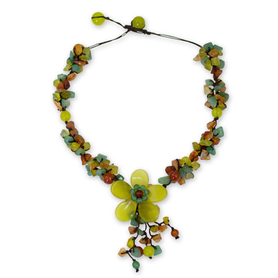 Hand Made Floral Carnelian and Serpentine Necklace