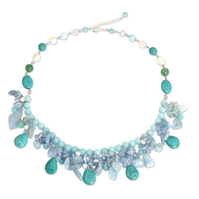 Artisan Crafted Pearl Aquamarine Blue Calcite Necklace