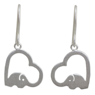 Sterling Silver Heart Elephant Earrings