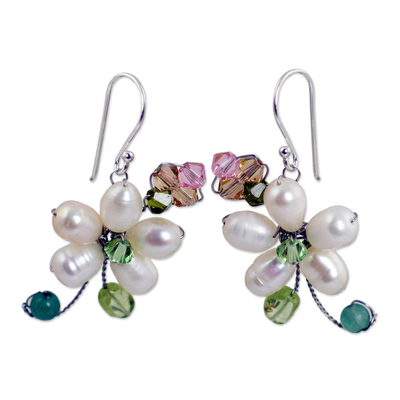 Pearls and Gems Earrings Artisan Crafted Thai Jewelry