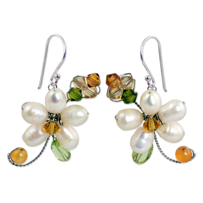 Pearls and Gems Earrings Artisan Crafted Thai Jewelry