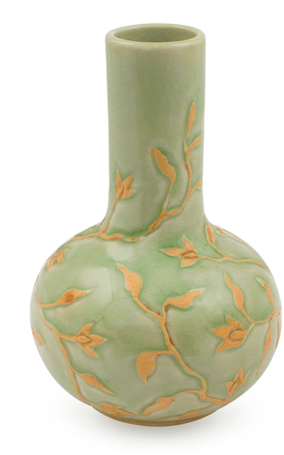 Glazed Celadon Vase Crafted by Hand in Thailand