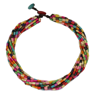 Artisan Crafted Wood Beaded Necklace in Rainbow Colors