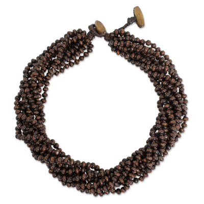 Brown Torsade Necklace Wood Beaded Jewelry