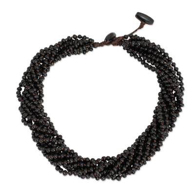 Dark Brown Torsade Necklace Wood Beaded Jewelry