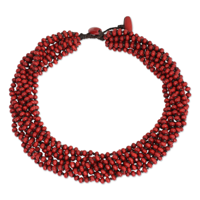 Red Torsade Necklace Wood Beaded Jewelry