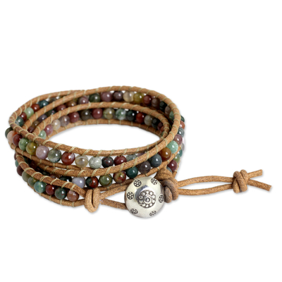 Multi-colored Jasper and Leather Wrap Bracelet