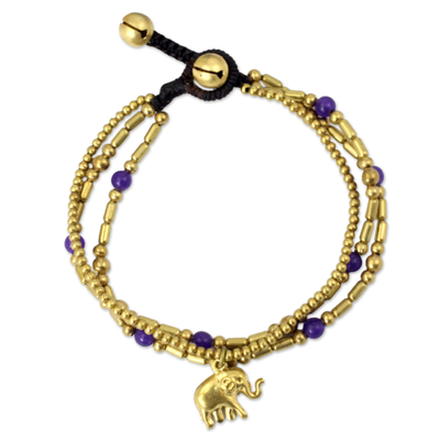 Brass Bracelet Purple-color Gems Beaded Jewelry