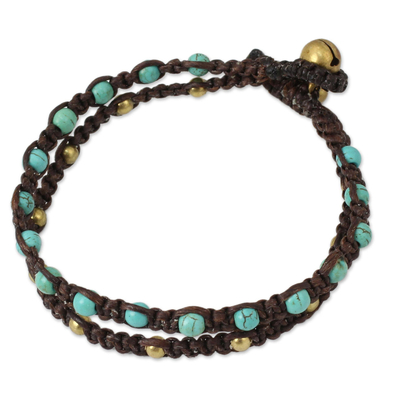 Turquoise and Brass Braided Bracelet from Thailand