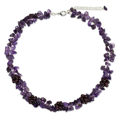 Thai Handmade Amethyst Necklace with Garnet Clusters