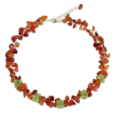 Thai Handmade Carnelian Necklace with Peridot Clusters