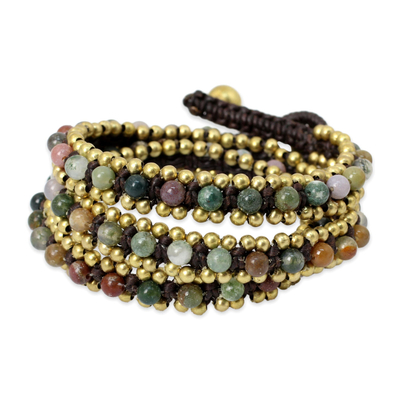 Hand Knotted Thai Agate Bracelet with Brass Beads