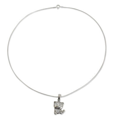 Fair Trade Thai Filigree Sterling Silver Cat Pendant Necklace