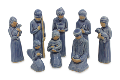 Unique 8-piece Celadon Ceramic Nativity Scene