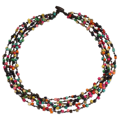 Handcrafted Multicolor Wood Beaded Torsade Necklace from Thailand