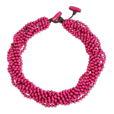 Hot Pink Torsade Necklace Wood Beaded Jewelry