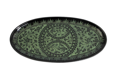 Green on Black Lacquered Catchall Tray