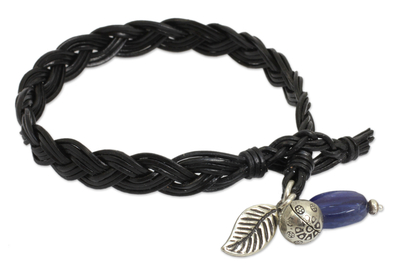 Braided Leather and Kyanite Bracelet with Hill Tribe Silver